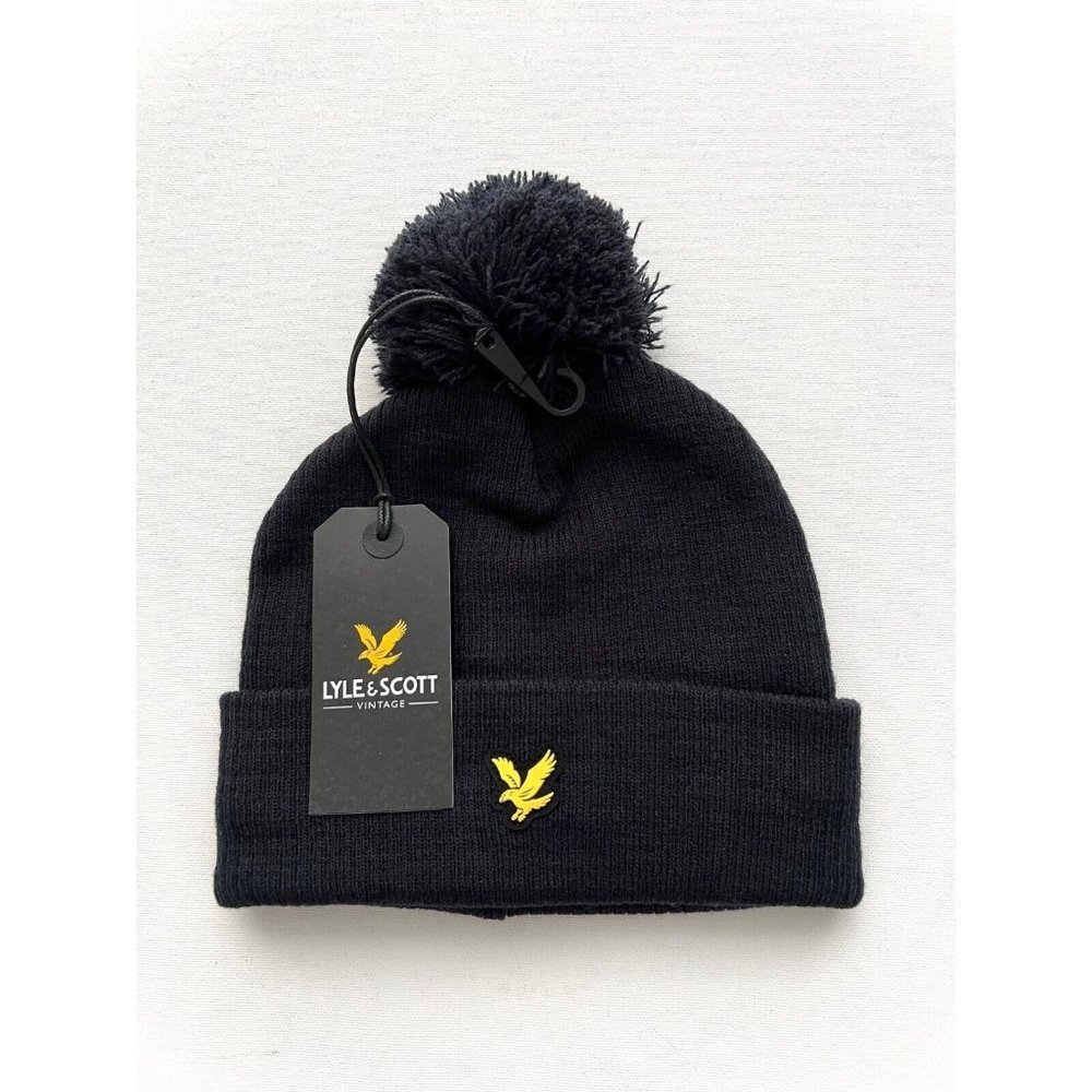 Lyle & Scott Vintage Knit Pom Rib Beanie  Navy